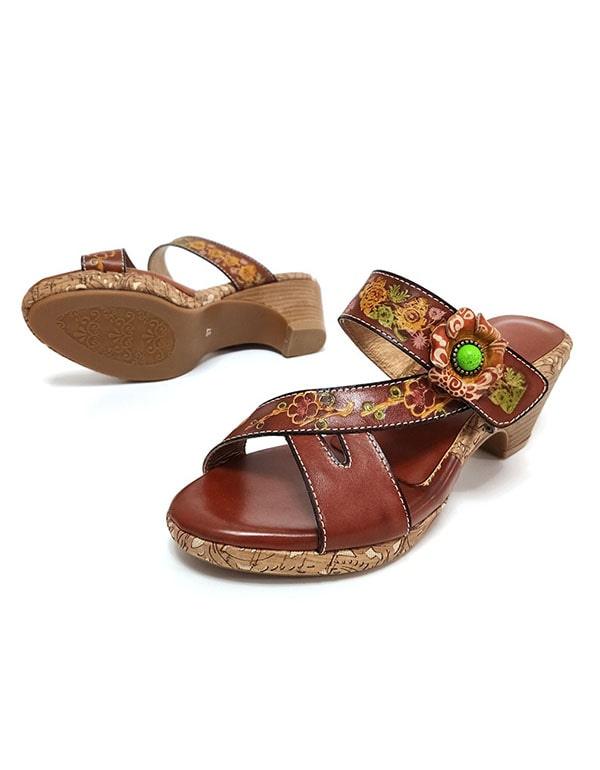 Ethnic Vintage Handmade Flowers Leather Slippers - ZYLIRA