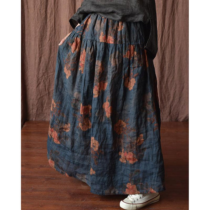 Plus Size Spring Summer Retro Floral Linen Skirt - ZYLIRA