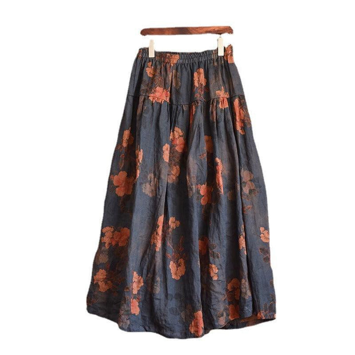 Plus Size Spring Summer Retro Floral Linen Skirt - ZYLIRA