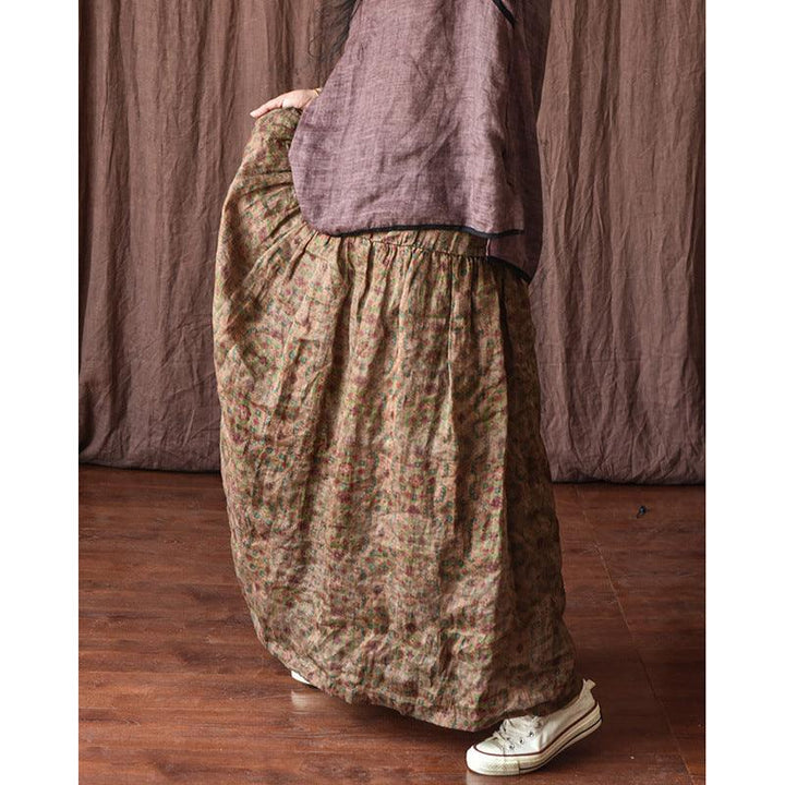 Plus Size Spring Summer Retro Floral Linen Skirt - ZYLIRA