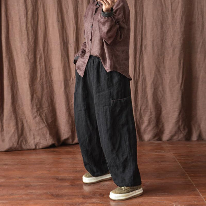 Plus Size Women Spring Summer Solid Linen Loose Trousers - ZYLIRA