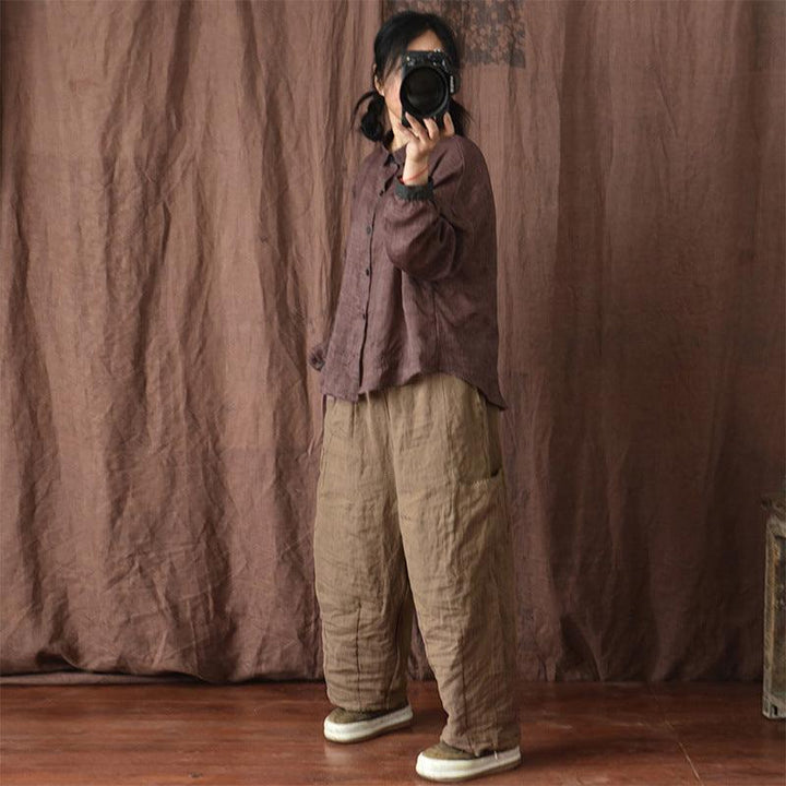 Plus Size Women Spring Summer Solid Linen Loose Trousers - ZYLIRA