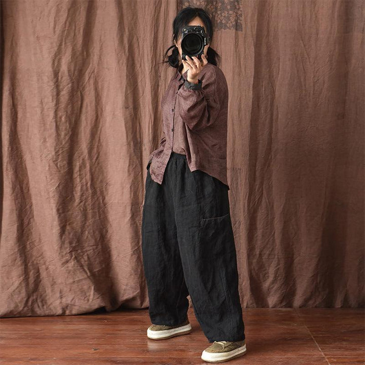 Plus Size Women Spring Summer Solid Linen Loose Trousers - ZYLIRA