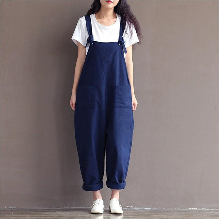 Preppy style Casual Loose Linen jumpsuit - ZYLIRA