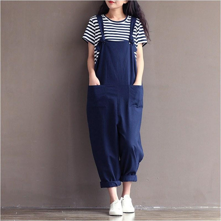 Preppy style Casual Loose Linen jumpsuit - ZYLIRA