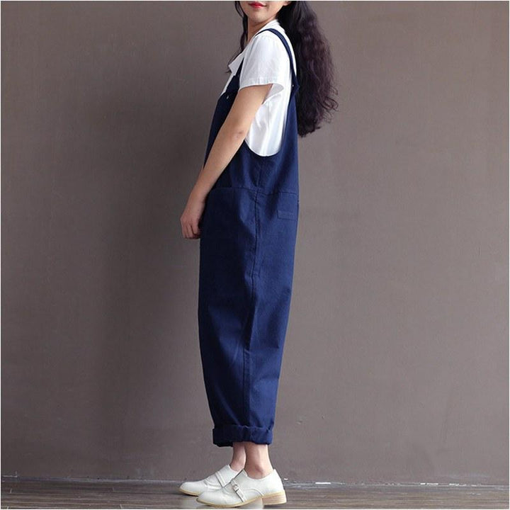 Preppy style Casual Loose Linen jumpsuit - ZYLIRA