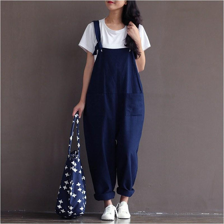 Preppy style Casual Loose Linen jumpsuit - ZYLIRA