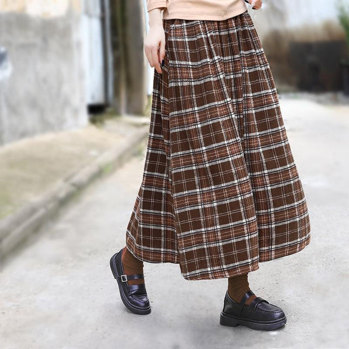 Retro Autumn Casual Cotton Plaid Skirt - ZYLIRA