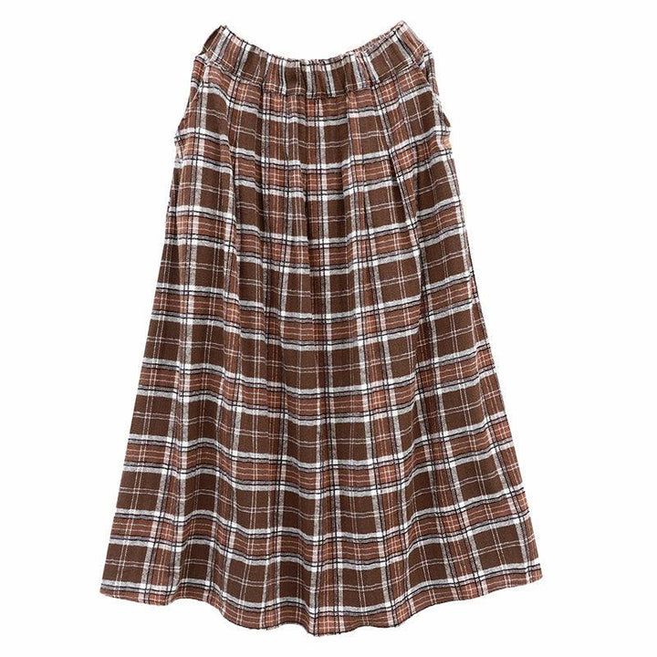 Retro Autumn Casual Cotton Plaid Skirt - ZYLIRA