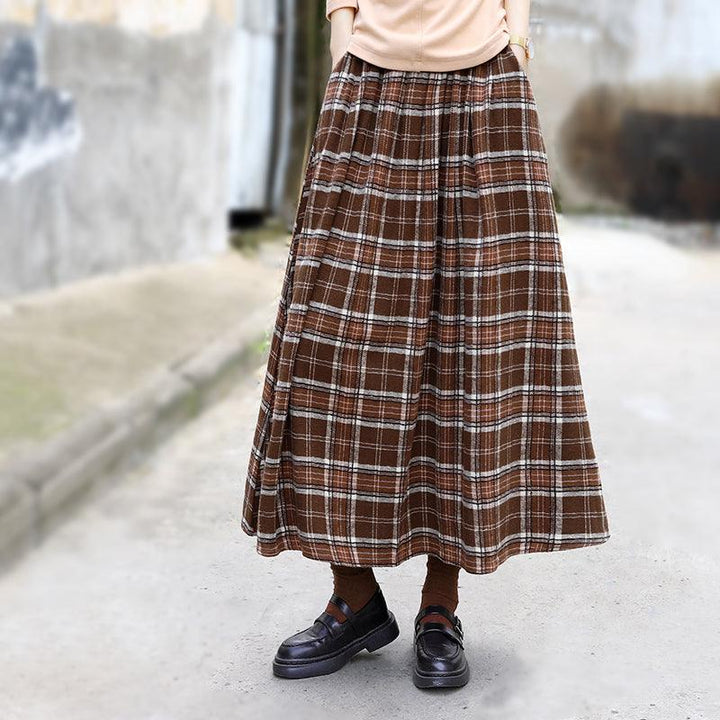 Retro Autumn Casual Cotton Plaid Skirt - ZYLIRA