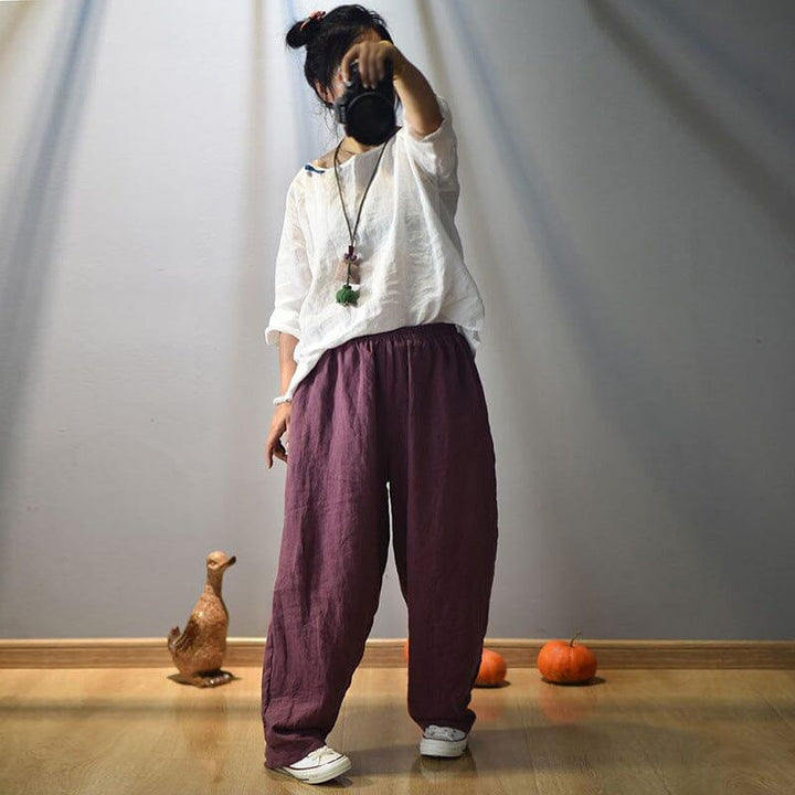 Retro Casual Loose Linen Pants Plus Size - ZYLIRA