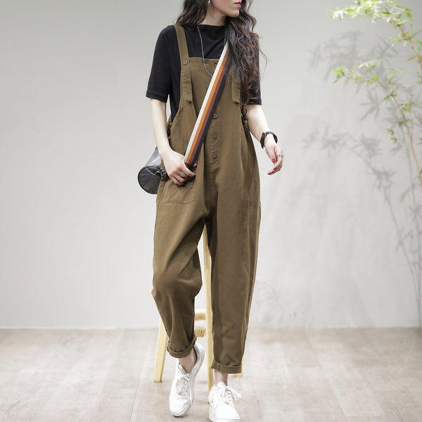 Retro Casual Spring Cotton Loose Jumpsuit - ZYLIRA