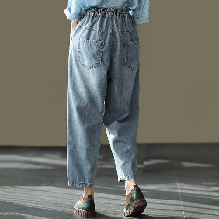 Retro Embroidered Loose Harem Denim Pants - ZYLIRA