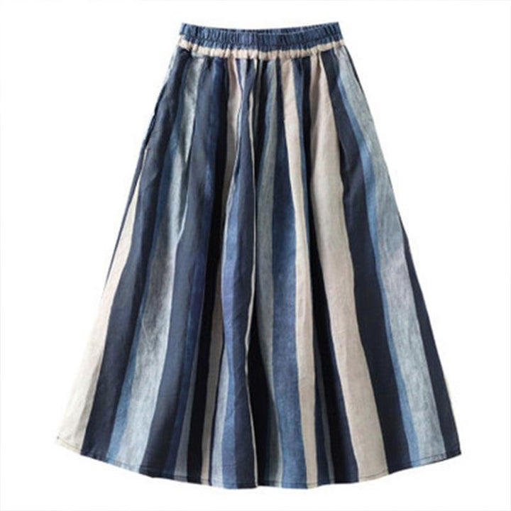 Retro High Waist A-line Linen Skirt - ZYLIRA