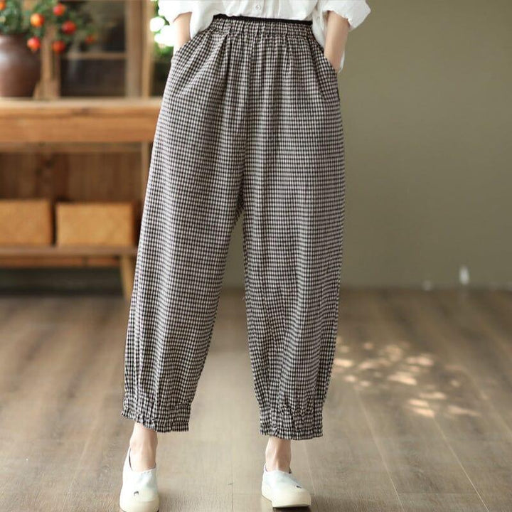 Retro Linen Elastic Waist Pliad Casual Pants - ZYLIRA