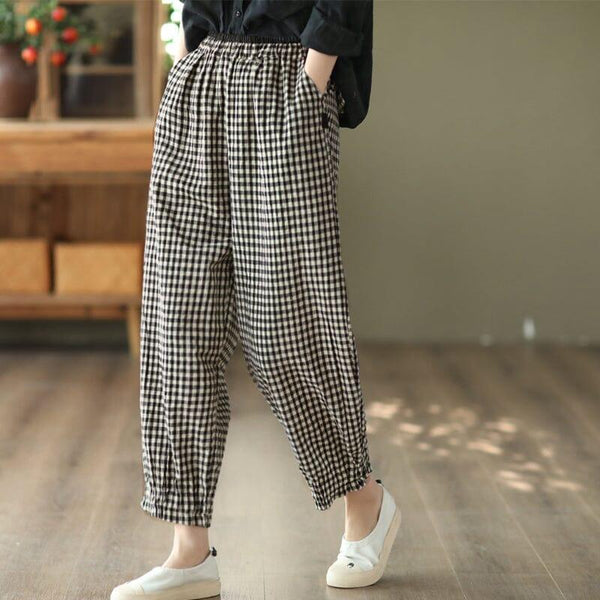 Retro Linen Elastic Waist Pliad Casual Pants - ZYLIRA