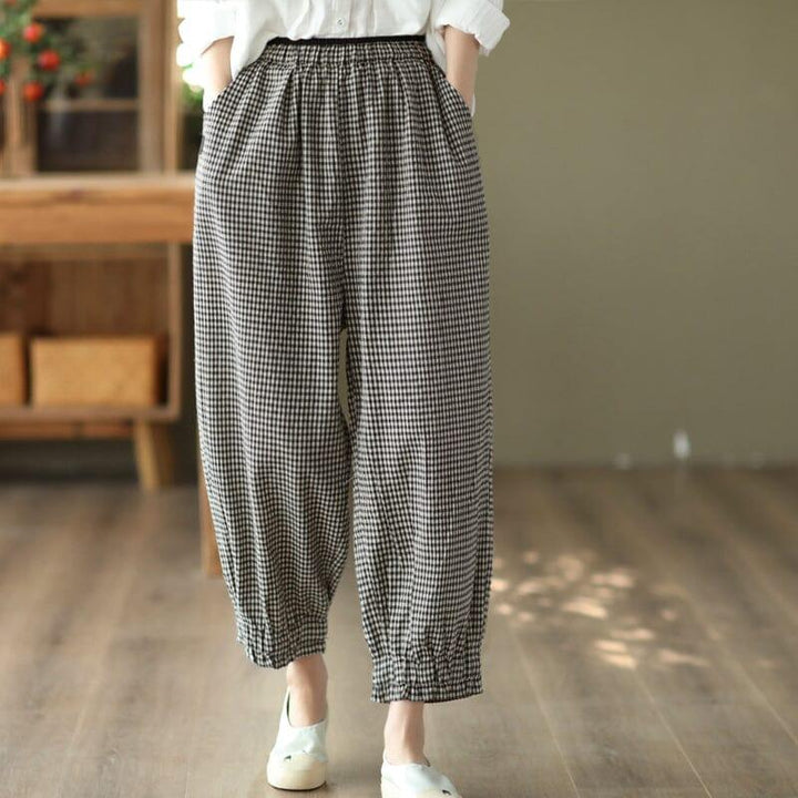 Retro Linen Elastic Waist Pliad Casual Pants - ZYLIRA