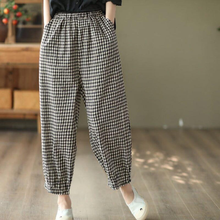 Retro Linen Elastic Waist Pliad Casual Pants - ZYLIRA