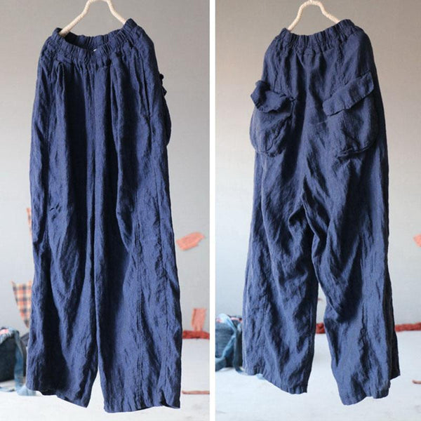 Retro Loose Thin Folded Linen Wide-Leg Pants - ZYLIRA