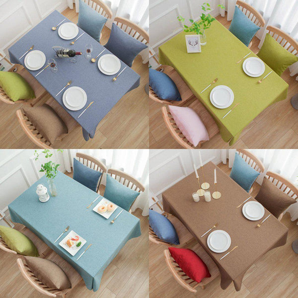 Simple Cotton Linen Dining Solid Tablecloth Rectangular Waterproof - ZYLIRA