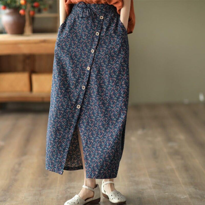 Spring Autumn Retro Floral Split Cotton Skirt - ZYLIRA