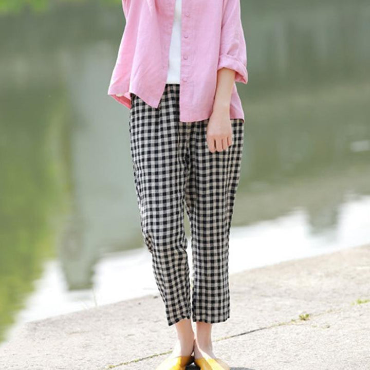 Spring Breathable Plaid Linen Pants - ZYLIRA