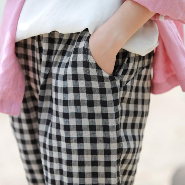 Spring Breathable Plaid Linen Pants - ZYLIRA