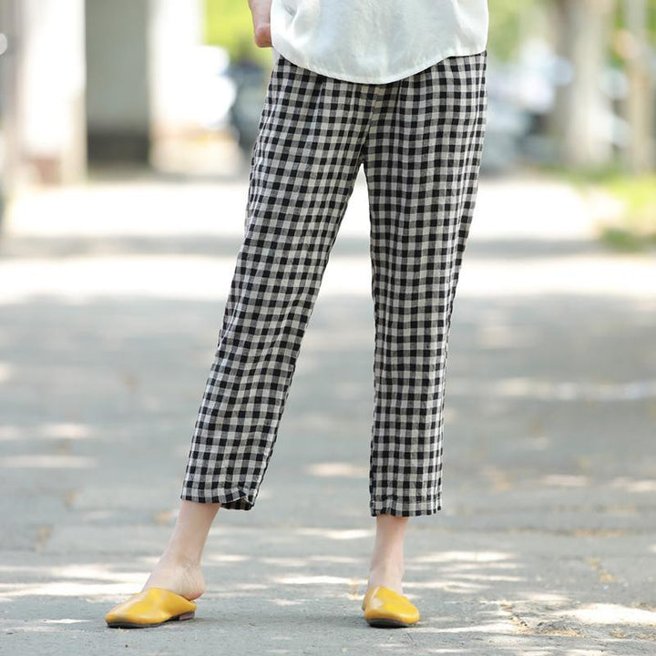 Spring Breathable Plaid Linen Pants - ZYLIRA