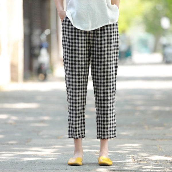 Spring Breathable Plaid Linen Pants - ZYLIRA