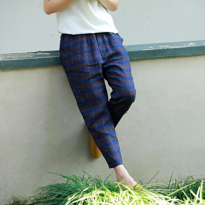 Spring Breathable Plaid Linen Pants - ZYLIRA