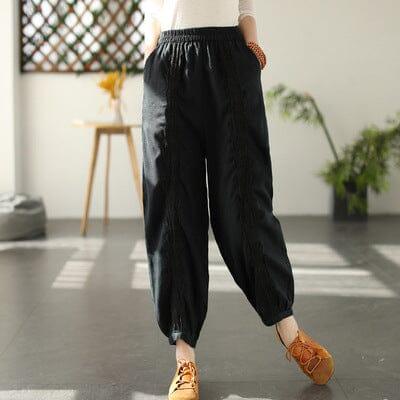 Spring Linen Lace Trim Patchwork Solid Pants - ZYLIRA