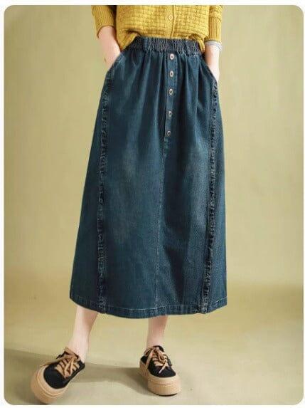 Spring Minimalist Casual Split Denim Skirt - ZYLIRA