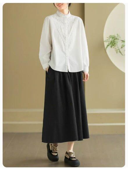 Spring Minimalist Solid A-Line Cotton Casual Skirt - ZYLIRA