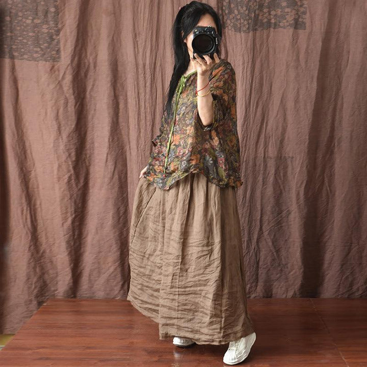 Spring Plus Size Loose Linen Rough Hem Solid Skirt - ZYLIRA