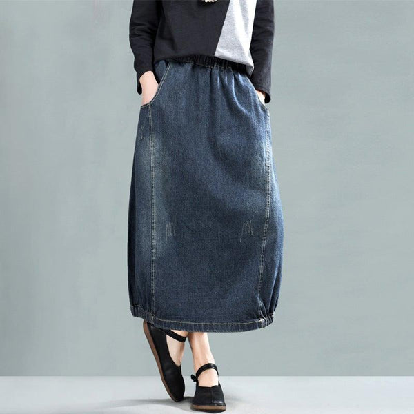 Spring Retro A-Line Cotton Denim Skirt - ZYLIRA