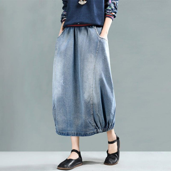 Spring Retro A-Line Cotton Denim Skirt - ZYLIRA