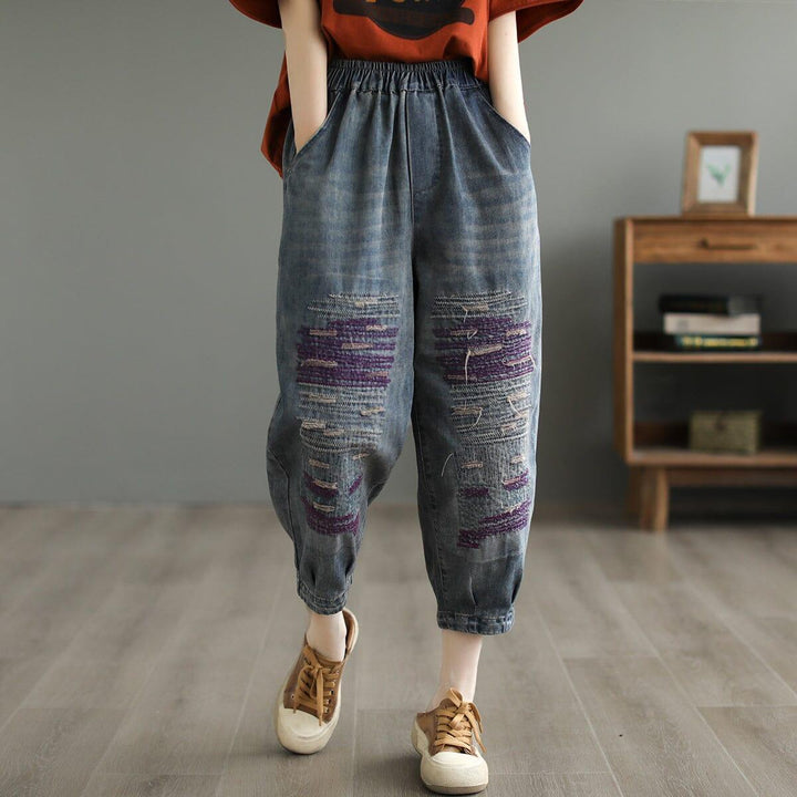 Spring Retro Casual Cotton Embroidery Jeans - ZYLIRA