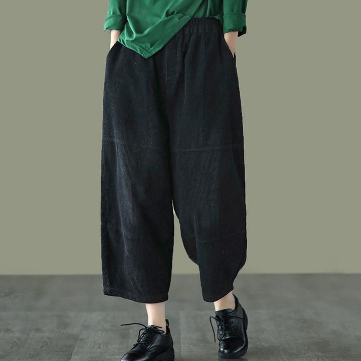 Spring Retro Cotton Corduroy Patchwork Casual Harem Pants - ZYLIRA