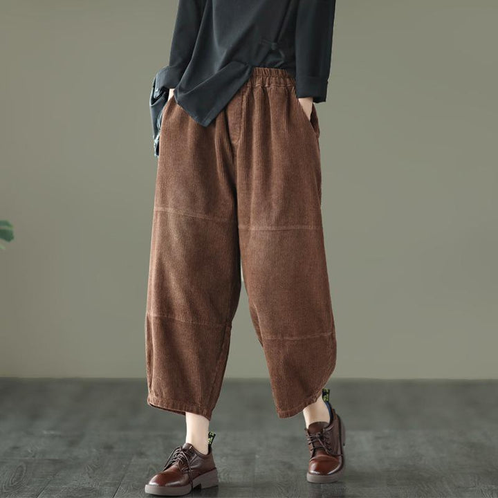 Spring Retro Cotton Corduroy Patchwork Casual Harem Pants - ZYLIRA