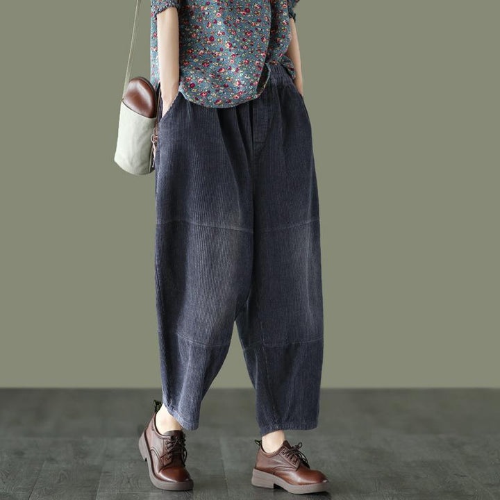 Spring Retro Cotton Corduroy Patchwork Casual Harem Pants - ZYLIRA