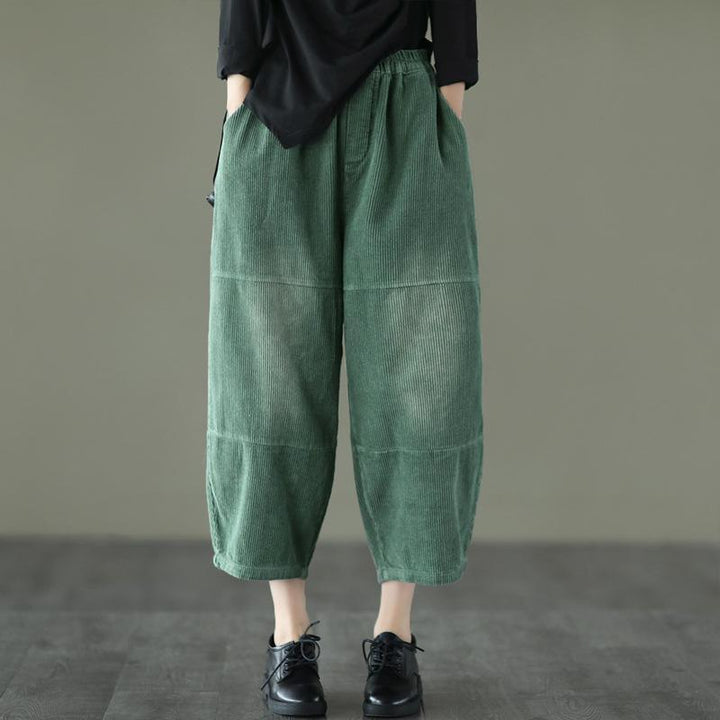 Spring Retro Cotton Corduroy Patchwork Casual Harem Pants - ZYLIRA