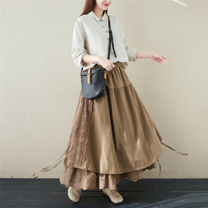 Spring Retro Linen Floral Hollow Embroidery Skirt - ZYLIRA