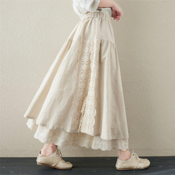 Spring Retro Linen Floral Hollow Embroidery Skirt - ZYLIRA