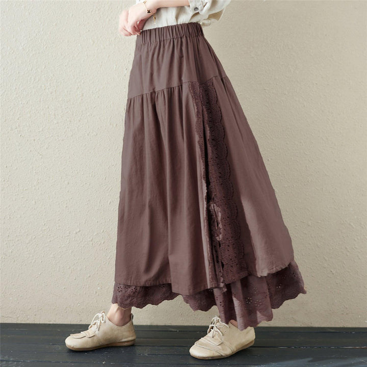 Spring Retro Linen Floral Hollow Embroidery Skirt - ZYLIRA