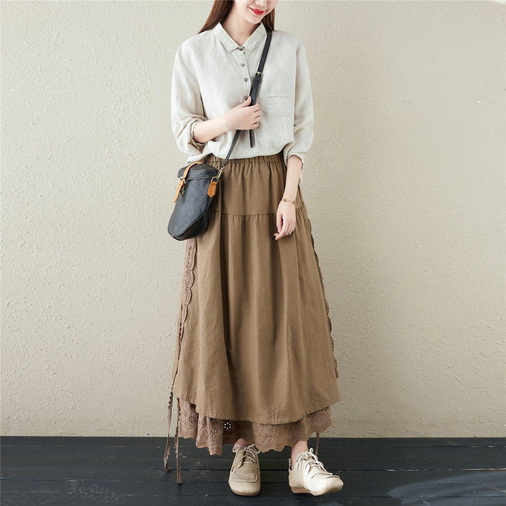 Spring Retro Linen Floral Hollow Embroidery Skirt - ZYLIRA