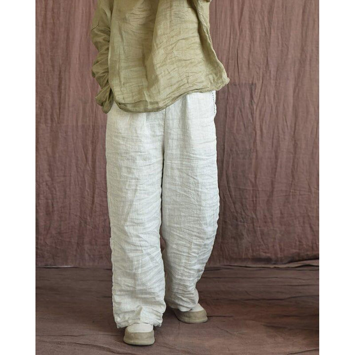 Spring Retro Linen Pleated Casual Wide-Leg Pants - ZYLIRA