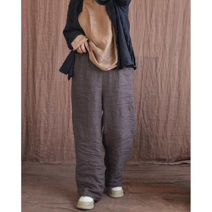 Spring Retro Linen Pleated Casual Wide-Leg Pants - ZYLIRA