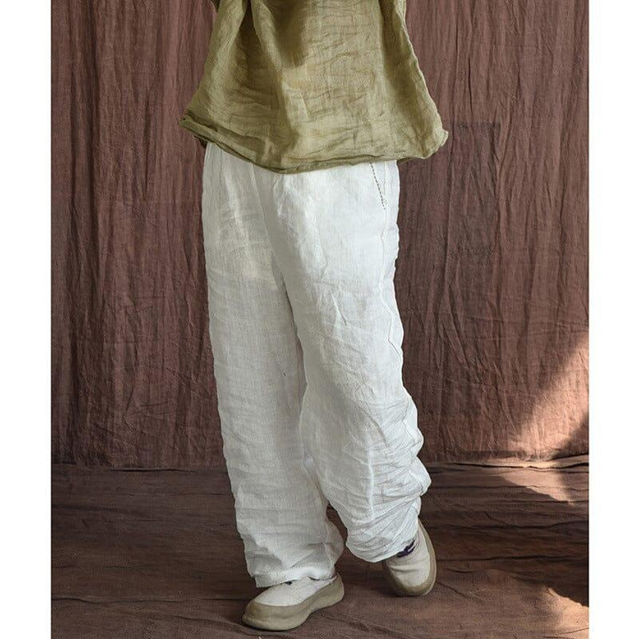 Spring Retro Linen Pleated Casual Wide-Leg Pants - ZYLIRA