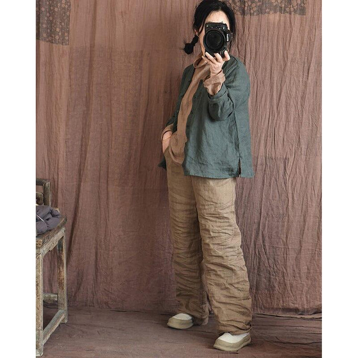 Spring Retro Linen Pleated Casual Wide-Leg Pants - ZYLIRA