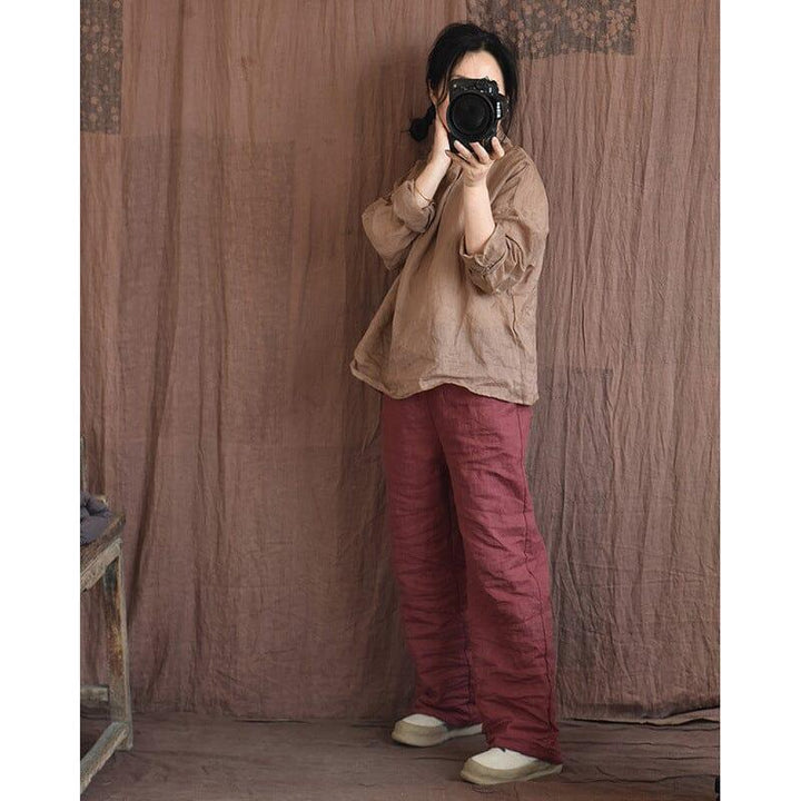 Spring Retro Linen Pleated Casual Wide-Leg Pants - ZYLIRA